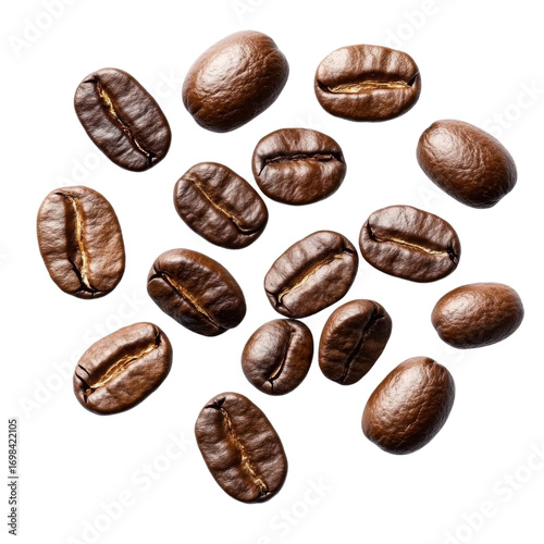 Wallpaper Mural Scattered coffee beans top view isolated on transparent background Torontodigital.ca