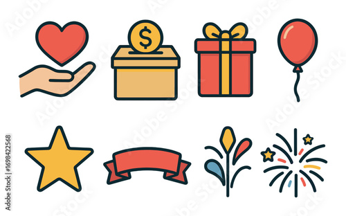 Barber and bakery icon set with scissors, razor, bread, and apple