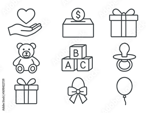 Barber shop tools icon set: scissors, comb, razor, pole, dryer, spray, phone, laptop