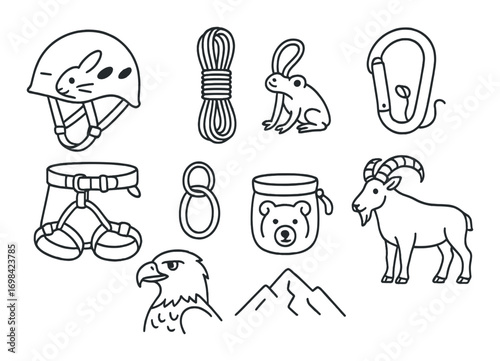 Cute illustrated objects with faces: spray, paint, cloud, brick, teddy, block, ball, balloon