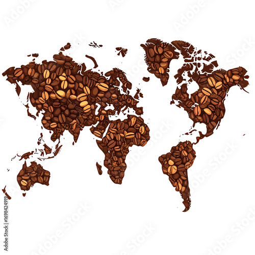World map made of coffee beans.