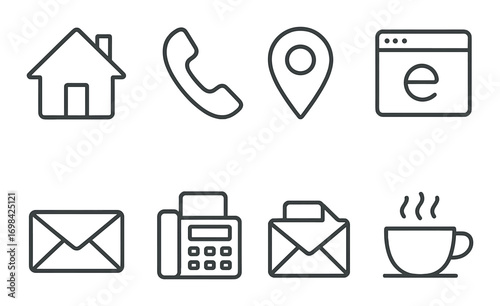 Set of communication and office icons on black background
