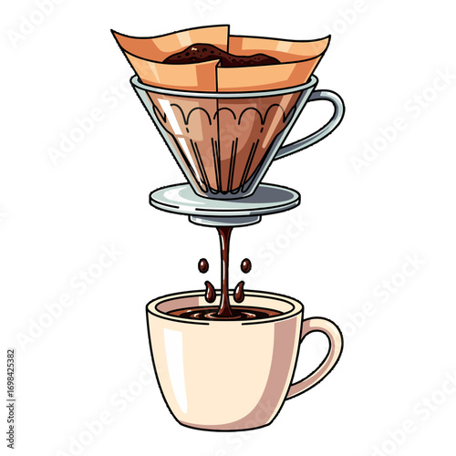 Pouring coffee from a coffee dripper into a cup.
