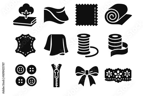 Icons fabric vector swatch collection silk tailoring wool zipper band button spool