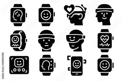 Icon emotion sensor rate futuristic device tracker analyzer mood health vector