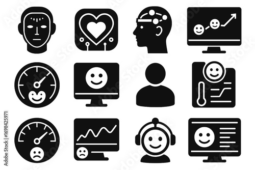 Icon user heart ai futuristic mood graph brainwave emotion icons smiley vector