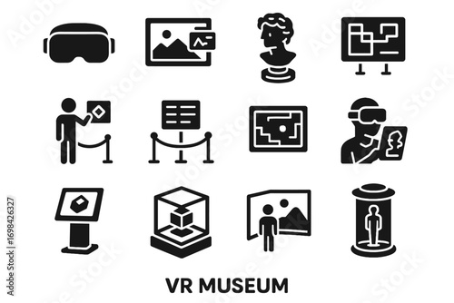 Icon exhibit display vector painting guide museum vr interactive futuristic augmented digital