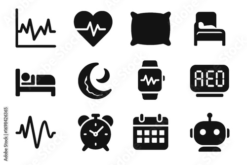 Icon pillow assistant display moon cycle icons sleep health vector smartwatch rem