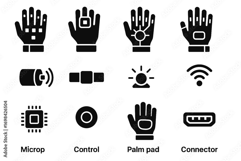 Fototapeta premium Control icon module glove vr wrist button haptic vector sensor port finger