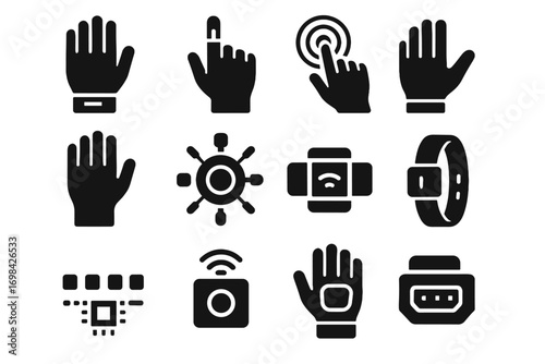 Wrist icons control interface glove icon gesture button microchip sensor wireless pad