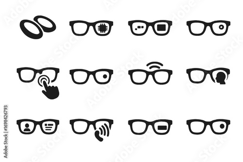 Vector led sensor eyewear display icons wearable frame module icon interface digital