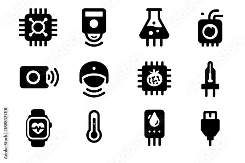 Wearable module device vector sensor temperature humidity icon icons led technology micro