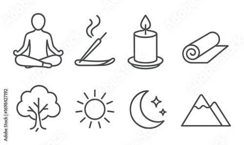 Meditation symbols: relaxation and mindfulness icons for holistic well-being