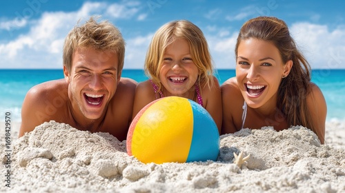 Happy family relaxing on beach