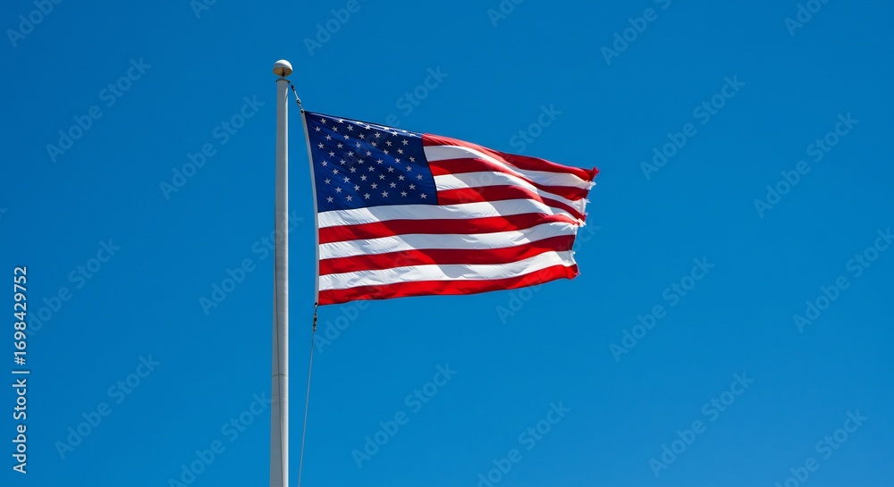 Fototapeta premium 青空高く翻る星条旗、力強く美しく舞う
