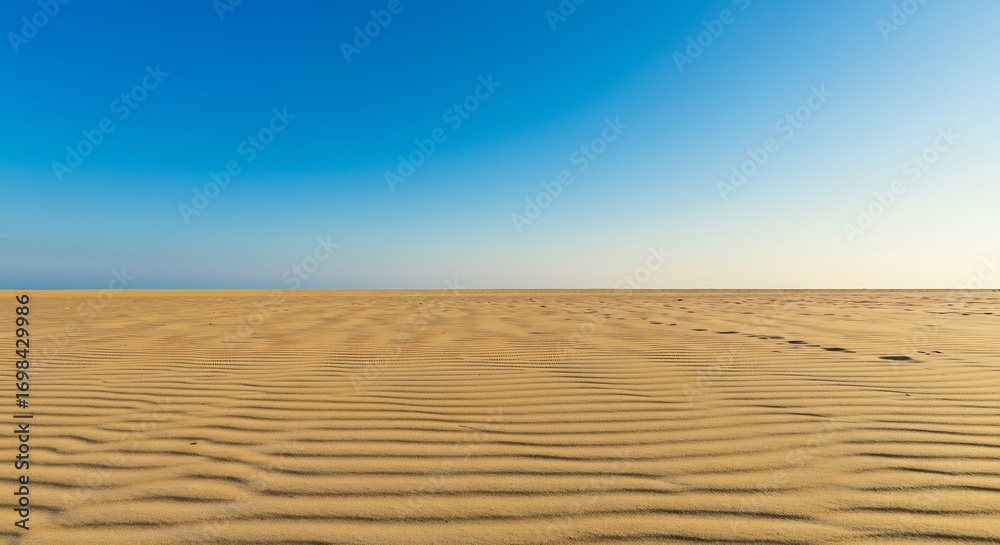 Naklejka premium 広大な砂漠、輝く太陽の下で穏やかに広がる砂丘風景