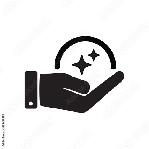 Hand holding ai star icon. Person award sign. Service quality. Client rating. Best rating. Winner prize