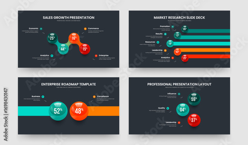 Visual Briefing 4 5 2 3 Option Infographic Presentation Layout Bundle. Company Growth Four Five Two Three Step Diagram Slide Template Vector Illustration Collection.