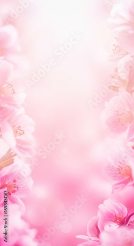Soft Focus Pink Cherry Blossoms Bordering a Gentle Light Gradient Background, Evoking Springtime