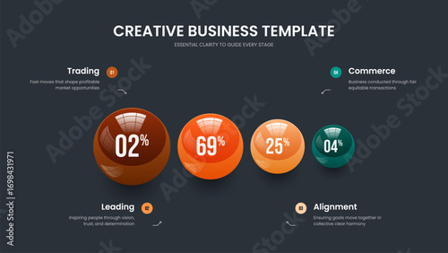 Corporate Growth Four Element Chart Slideshow Template. Medical Forecast 4 Step Infographic Frame Design. Minimalist Development Slide Layout Vector Illustration.