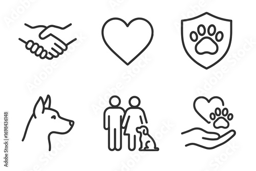 Pet Adoption and Animal Care Outline Icons