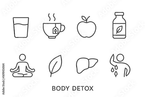 Body Detox Line Icons – Healthy Lifestyle, Wellness and Cleansing