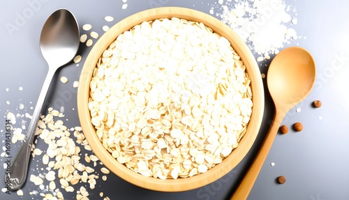 Wooden bowl of rolled oats