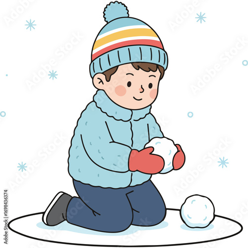 Playing in the snow in winter clothes: A great image for a blog post, advertisement, or magazine about children's activities, winter fun, and outdoor sports in the holiday spirit.