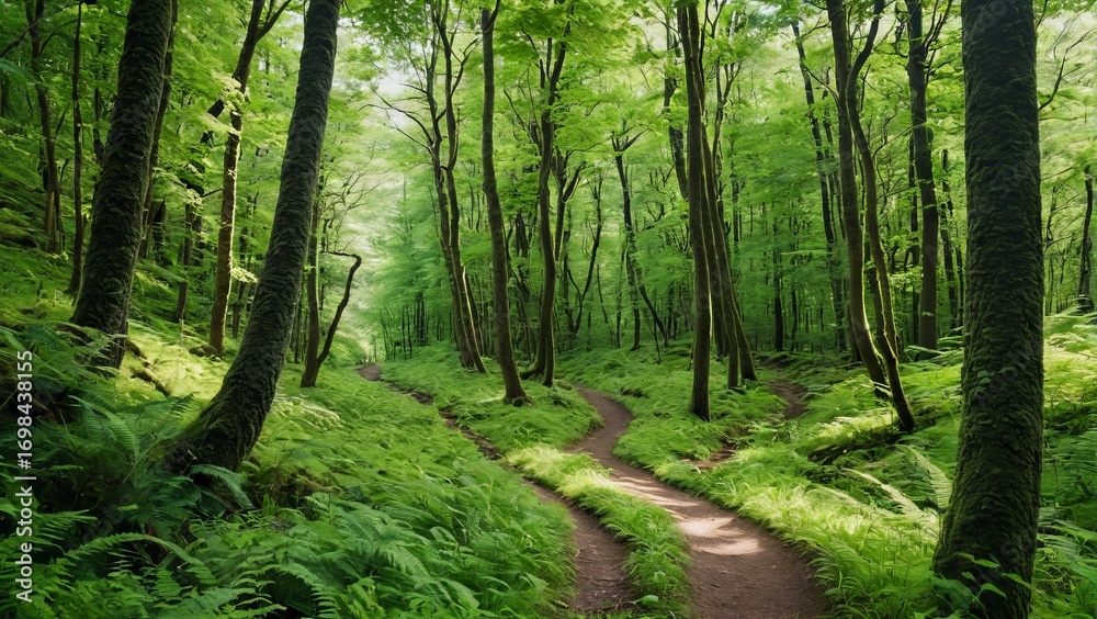 Obraz premium 森, パス, 道, 木, 自然, 緑, 風景, 公園, 