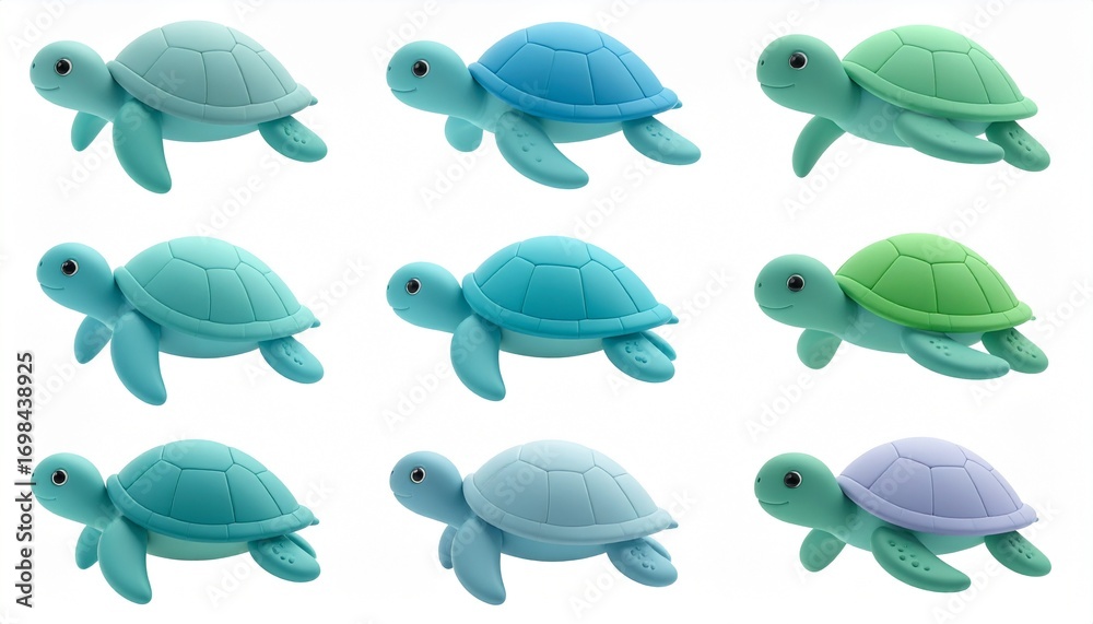 Naklejka premium Soft 3D Turtle Icons
