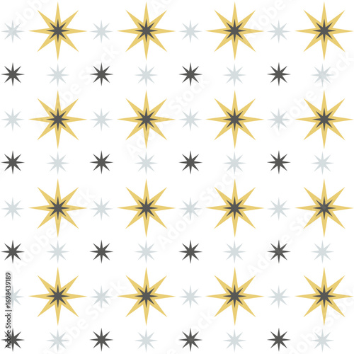 Christmas stars seamless pattern. Gold and silver stars vector decoration. Gift wrapping paper design