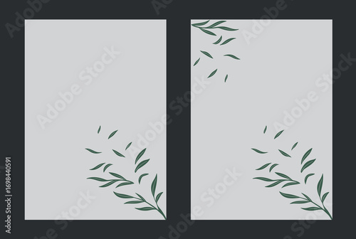 Abstract Botanical Wall Art set. Leaves and organic shape with green watercolor texture in earth tone colors. Illustration design for Eco packaging, interior, cover, wall art, wallpaper
