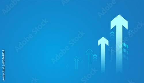 A bold upward arrows on light blue background and dominates the center,with A bright arrow rises against a blue background, supported by smaller arrows, vector illustration
