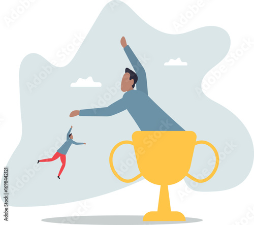 Partnership help success, support or mentor to assist to achieve goal and win together, teamwork, trust or leadership .about a man and his life.