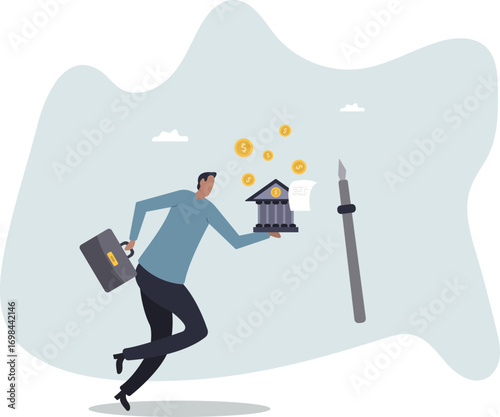 Obligation, debt or bank loan responsible to pay back with interest rate, legal money credit or borrowing document with signature.about a man and his life.