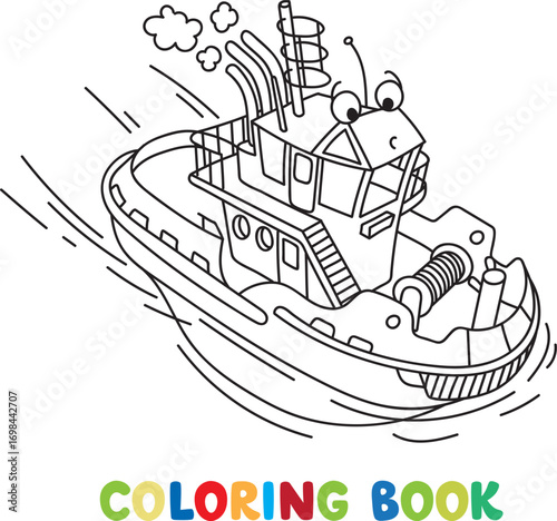 Funny tugboat with eyes coloring book