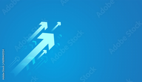 A bold upward arrows on light blue background and dominates the center,with multiple upward arrows, led by one large central arrow, representing leadership, vision, vector illustration