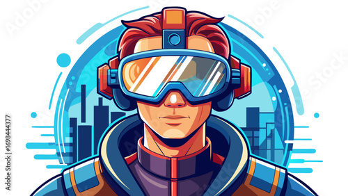 Close-up portrait of male VR developer wearing a headset. Isolated white background emphasizes immersion, design, and interactive technology.