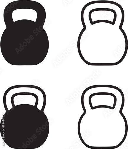 Isolated kettlebell icons, black kettlebell vector, minimal gym weight silhouette, outline fitness kettlebell symbol, exercise equipment clipart, editable vector kettlebell icon set