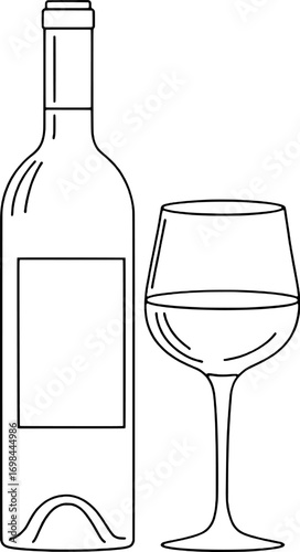 Line Drawing Wine Bottle and Glass | Minimalist Drink Illustration
