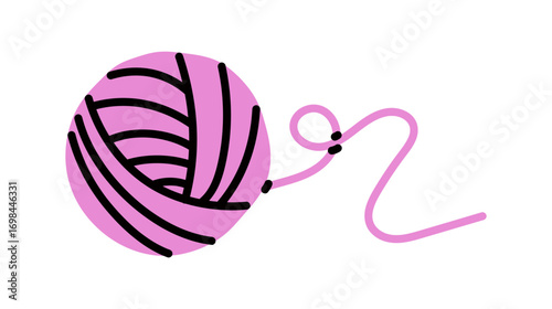 Yarn ball with thread, knitting and crochet supply, wool fiber for craft, DIY project material, handmade textile accessory, knitting hobby element on white background flat vector illustration.