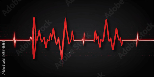 Red electrocardiogram heartbeat on a monitor against a black background