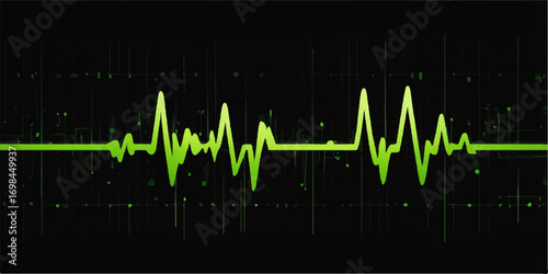 Green EKG heartbeat line on a medical monitor illustrating a pulse rate on a healthcare chart