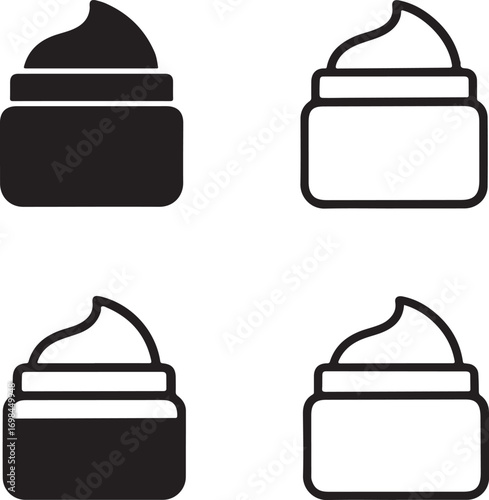 Isolated cream jar icons, black cosmetic jar vector, minimal beauty silhouette, outline skincare symbol, makeup cream clipart, editable vector cream icon set