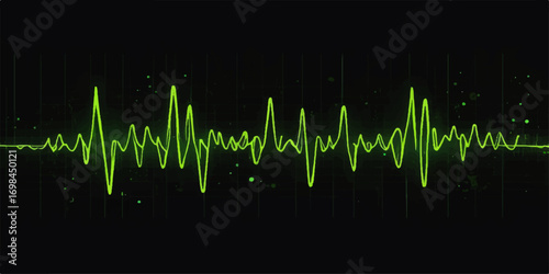 Medical sound wave background with a green cardiogram heartbeat monitor