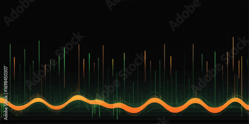 Colorful sound wave illustration with a digital equalizer pulse chart