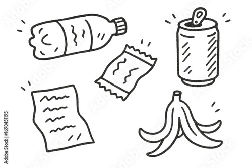 Hand Drawn Trash Doodle Vector Illustration