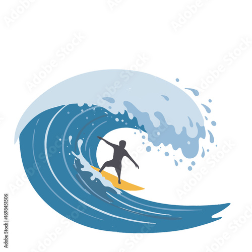 Surfer riding a giant blue wave, ocean sports, surfing lifestyle, water activity