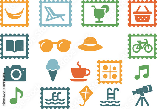 Leisure Postage Stamps Icon Set