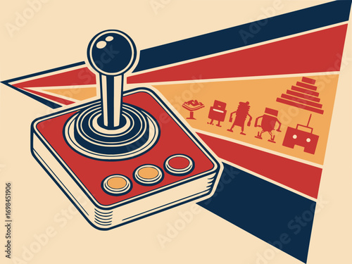 Retro arcade joystick vector design – nostalgic colorful style
